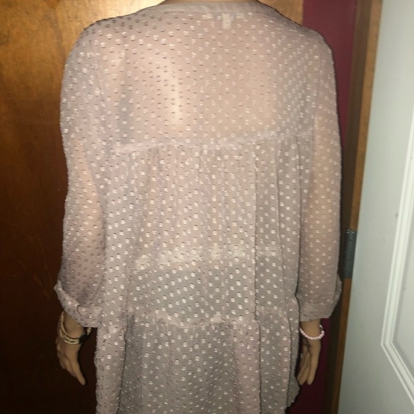 Daniel Rainn beige polka dot sheer Babydoll blouse large - Picture 7 of 8
